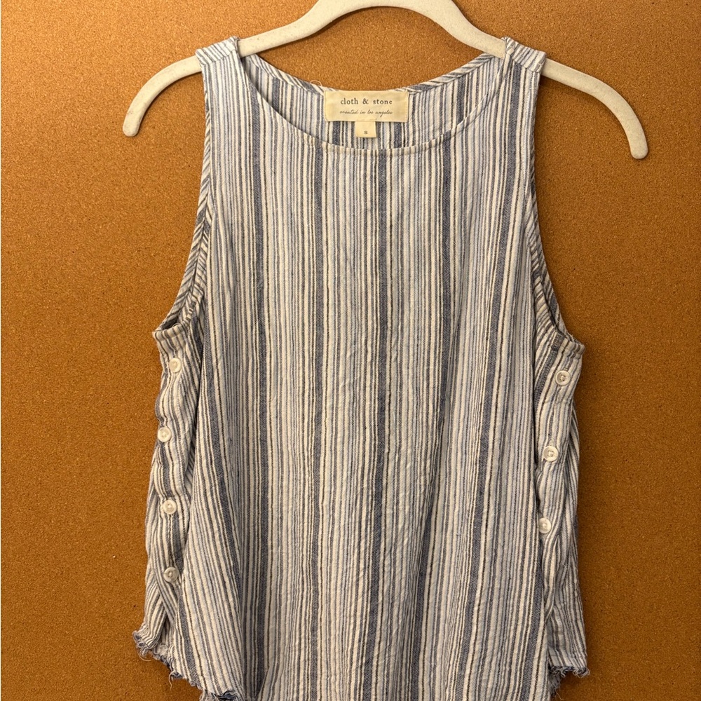 cloth & stone Blue Striped Sleeveless Button-Side Tank